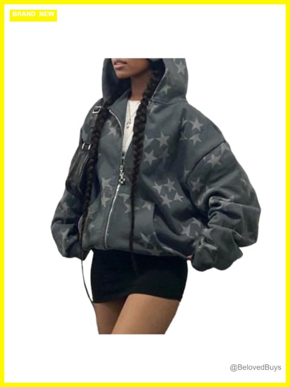 Oversized Zip Up Hoodie Polyester Blend Y2K Grunge Streetwear Sweatshirt